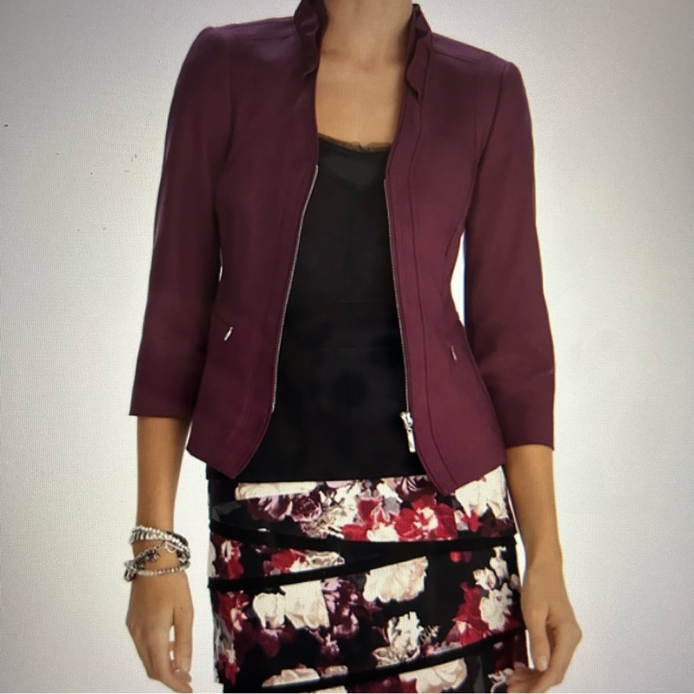 White House Black Market Perfect Form Burgundy Zip Front Jacket Size 6 NWOT